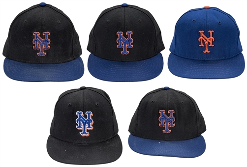 Lot of (5) 2006 New York Mets Game Used Caps: Peterson, Zambrano, Bradford, Feliciano, Milledge (MLB Authenticated & Steiner)
